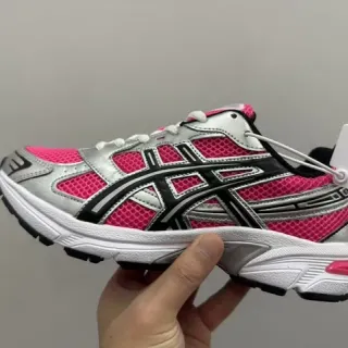ASICS 粉银 网面-合成鞋面 虎纹 Logo 跑鞋