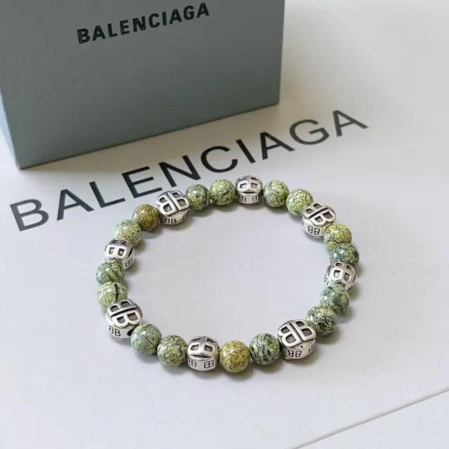 Balenciaga BB Bead Bracelet سوار حجر ماربل أخضر ومعدن فضي 3