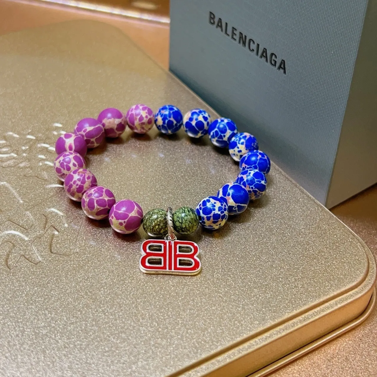 Balenciaga BB Beaded Bracelet Multicolor Crackle Stone Bracelet 2