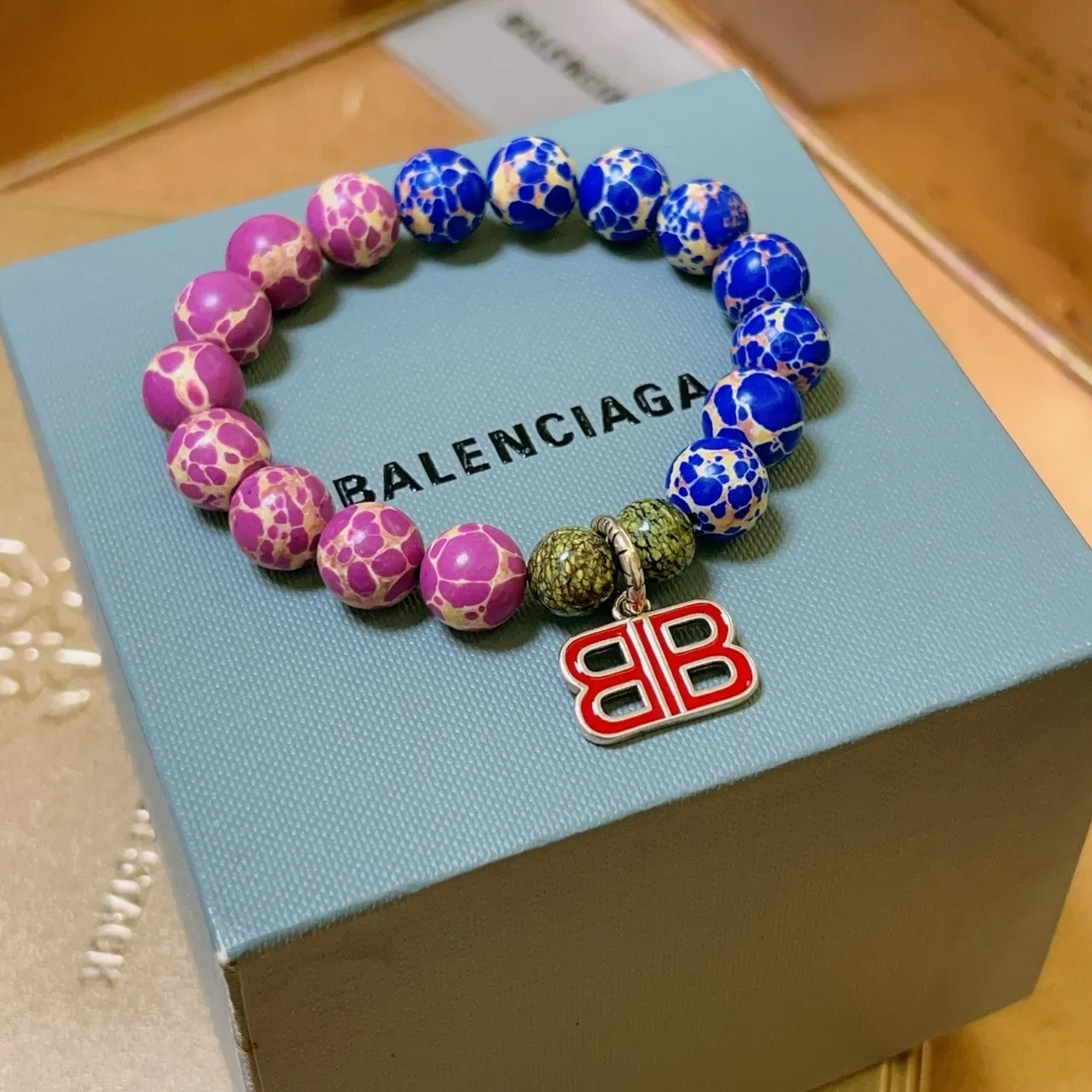 Balenciaga BB Beaded Bracelet Multicolor Crackle Stone Bracelet 4