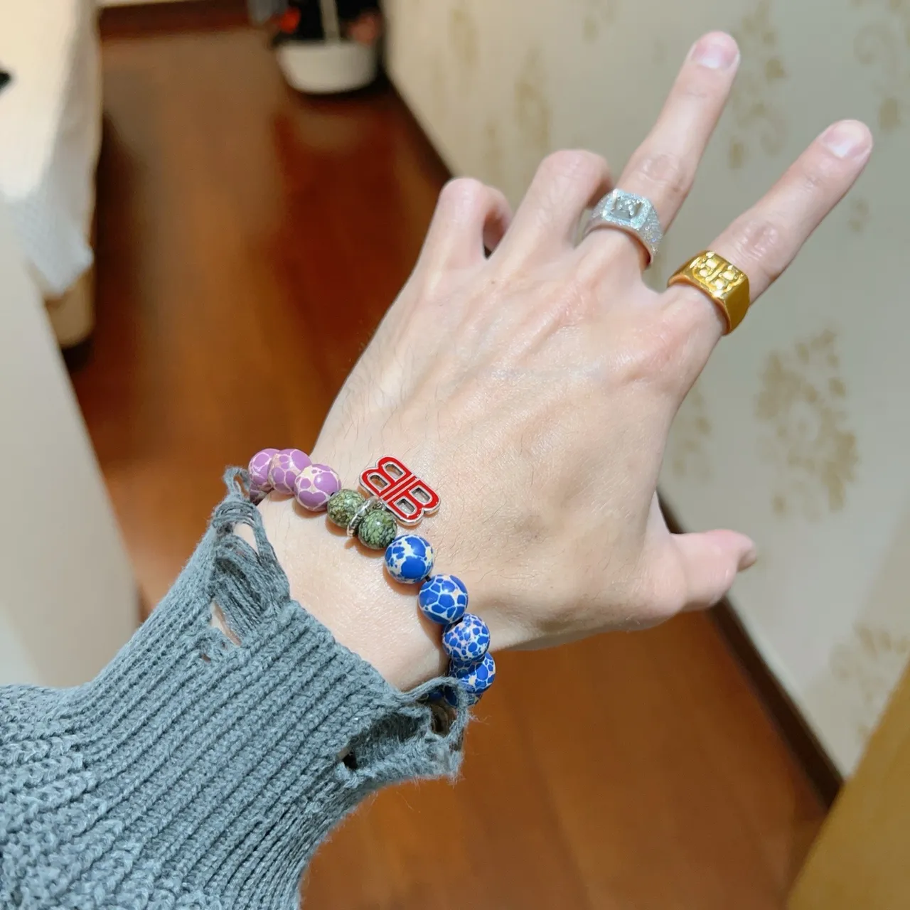 Balenciaga BB Beaded Bracelet Multicolor Crackle Stone Bracelet 5