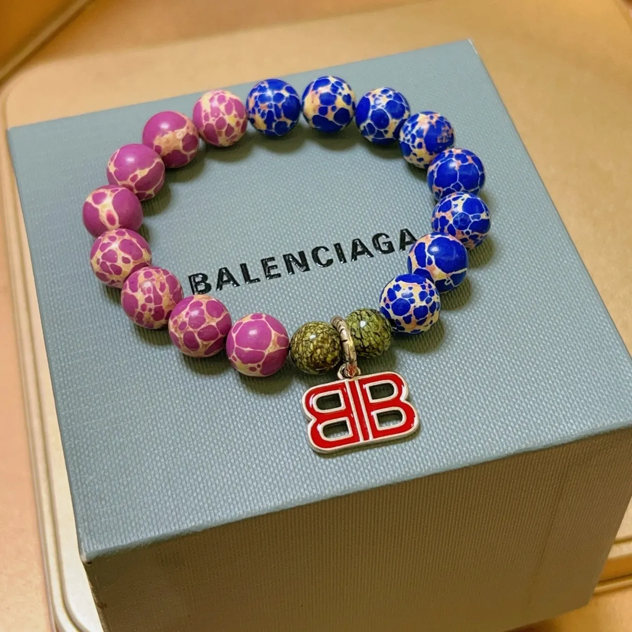 Balenciaga BB Beaded Bracelet Multicolor Crackle Stone Bracelet 7