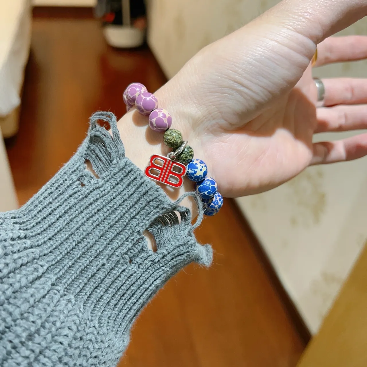 Balenciaga BB Beaded Bracelet Multicolor Crackle Stone Bracelet 8