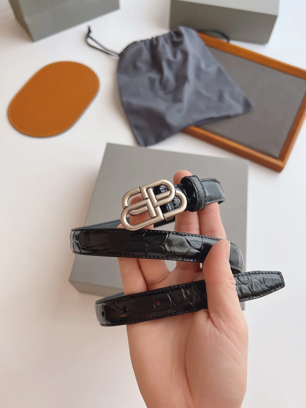 Balenciaga BB Belt Black Croc-Embossed Patent Leather Belt 2
