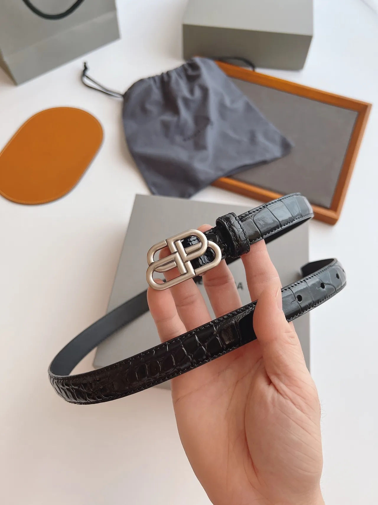 Balenciaga BB Belt Black Croc-Embossed Patent Leather Belt 3