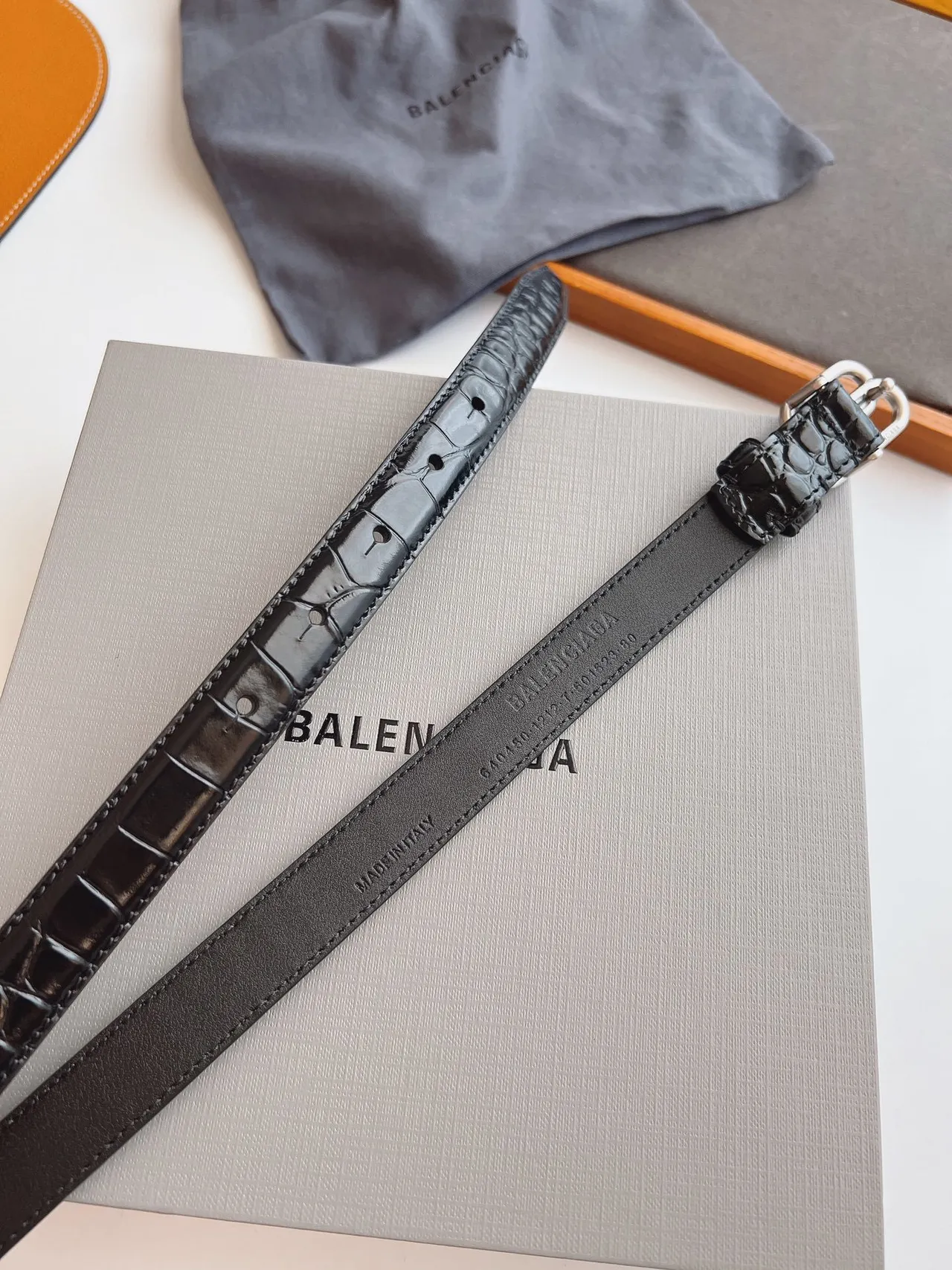 Balenciaga BB Belt Black Croc-Embossed Patent Leather Belt 4