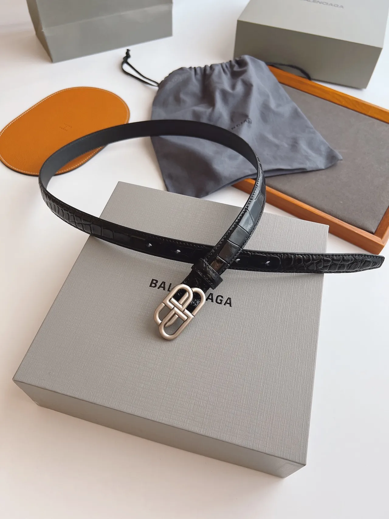 Balenciaga BB Belt Black Croc-Embossed Patent Leather Belt 6