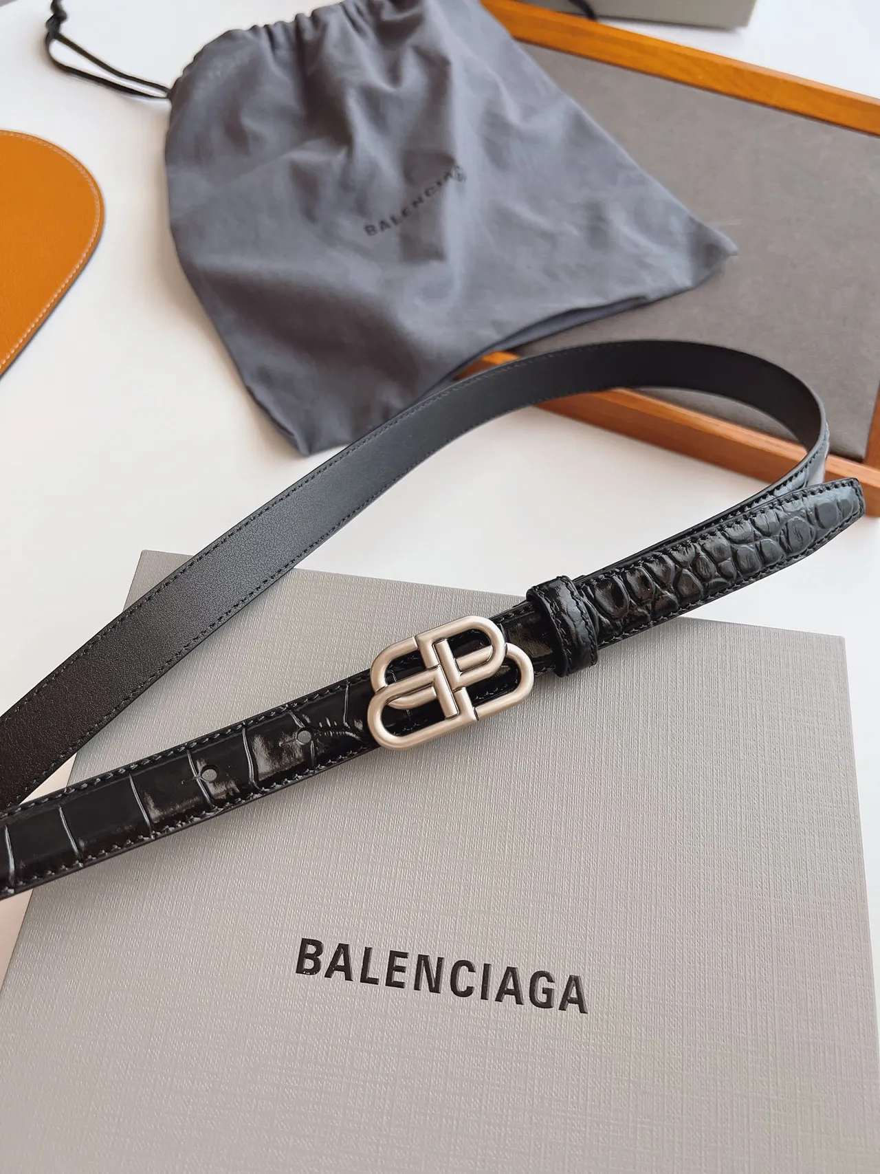 Balenciaga BB Belt Black Croc-Embossed Patent Leather Belt 7