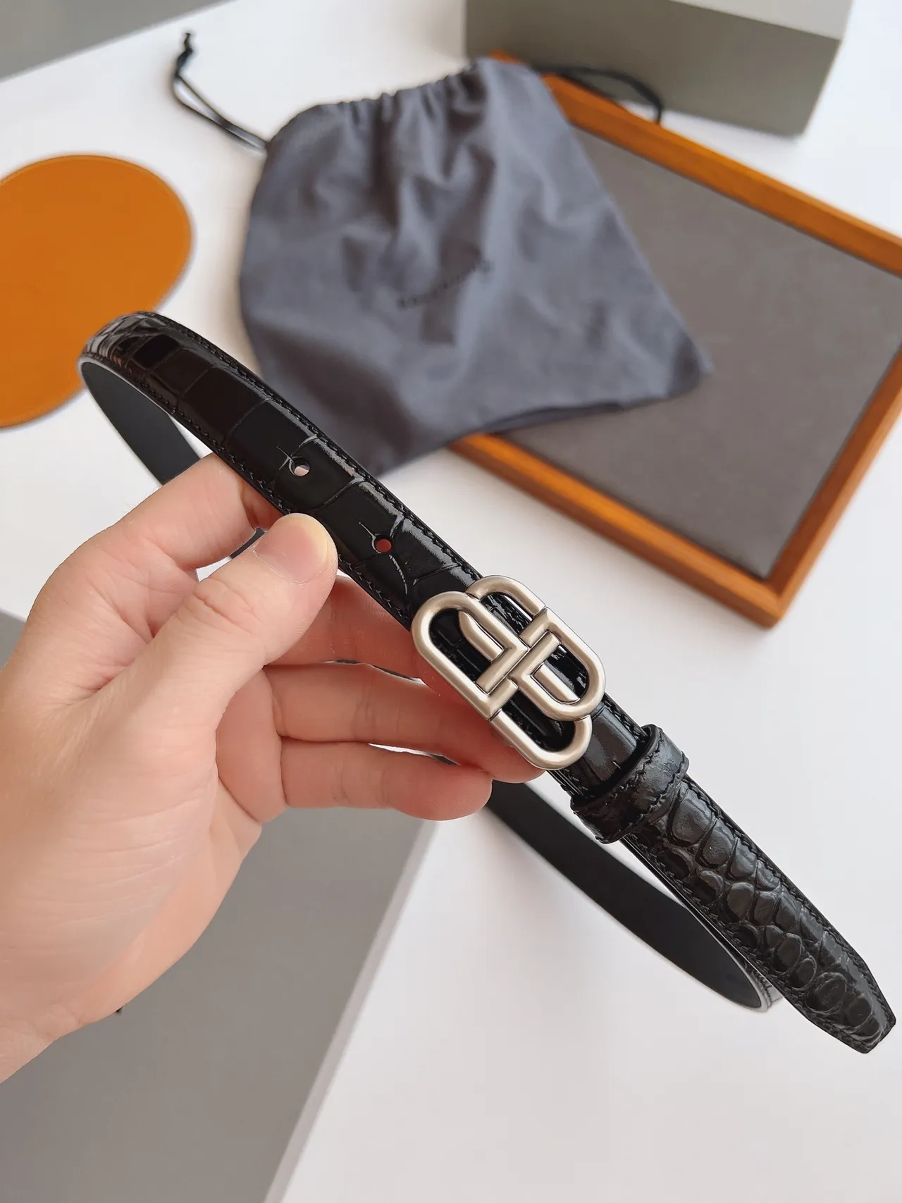 Balenciaga BB Belt Black Croc-Embossed Patent Leather Belt 8