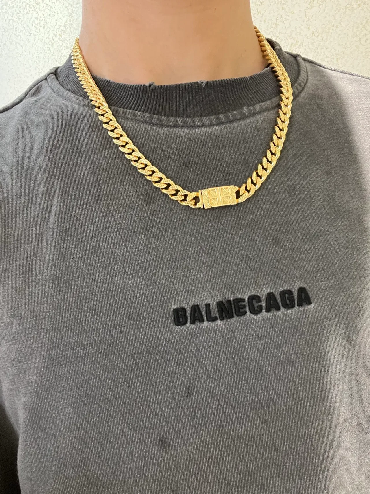 Balenciaga BB Chain Or Chaîne Curb Épaisse Fermoir Logo Collier 4
