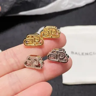 बालेंसीया BB सोना चांदी Interlocking Monogram ओपनवर्क मेटल ईयररिंग्स