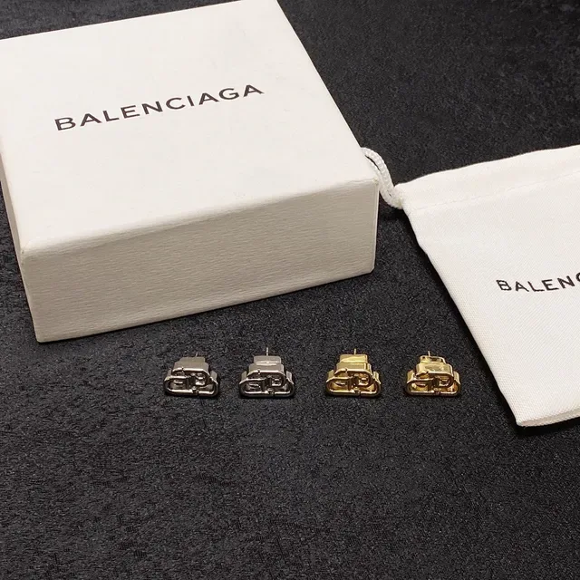 Balenciaga BB Gold Silver Interlocking Monogram Openwork Metal Earrings 2