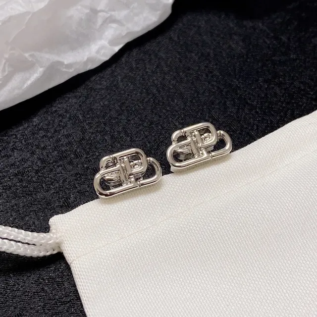 Balenciaga BB Gold Silver Interlocking Monogram Openwork Metal Earrings 3