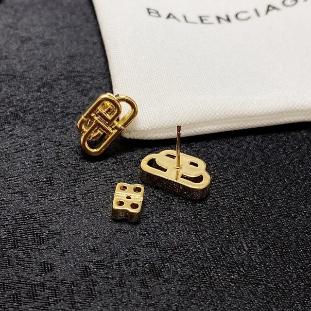 Balenciaga BB Gold Silver Interlocking Monogram Openwork Metal Earrings 5
