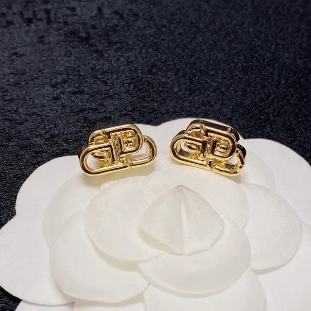 Balenciaga BB Gold Silver Interlocking Monogram Openwork Metal Earrings 6