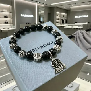 Balenciaga Pulseira Preta e Prateada de Contas Elástica