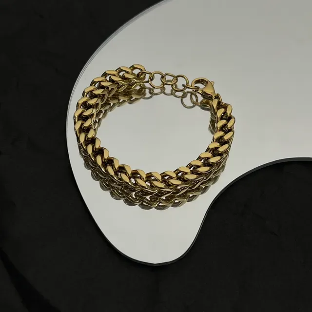 Balenciaga Pulseira Corrente Curb Link Ouro Cinza Polido 3