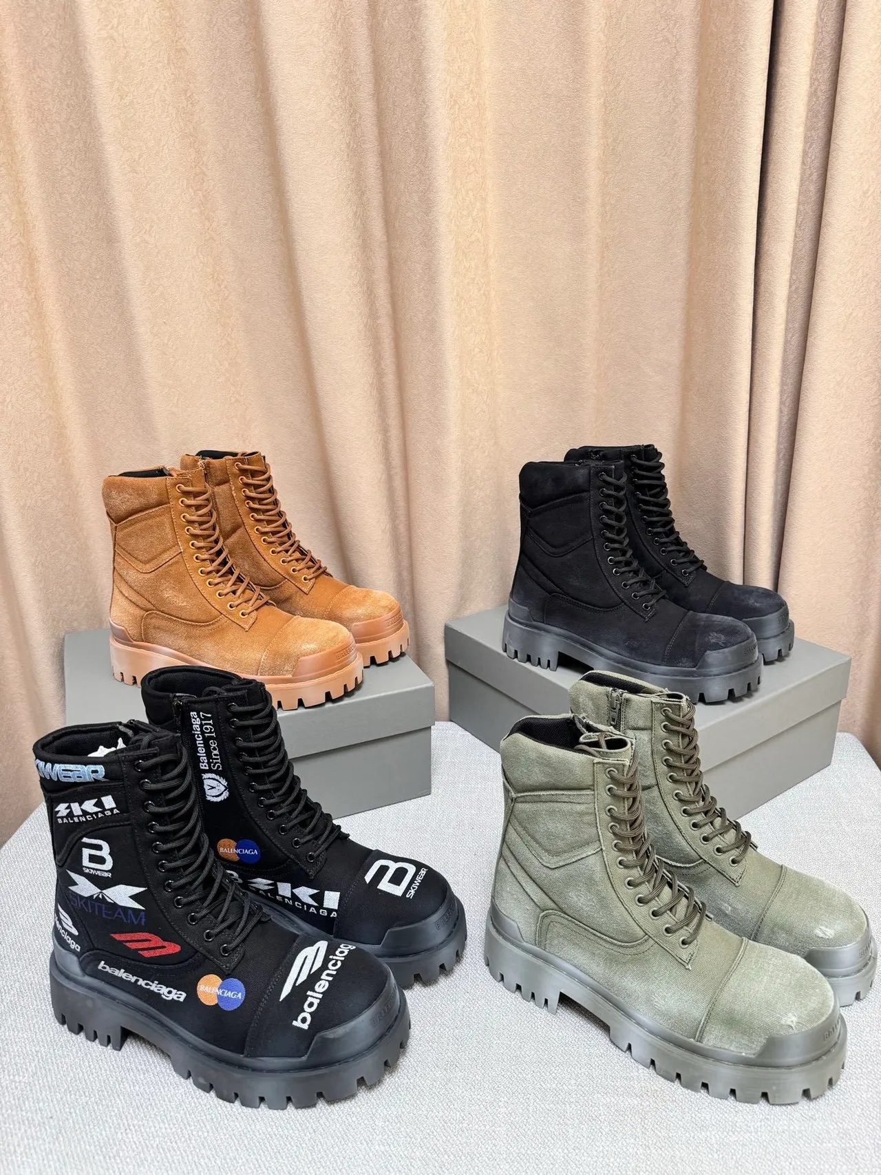 Balenciaga Defender أسود سويد وجلد أحذية عمل قتالية 2