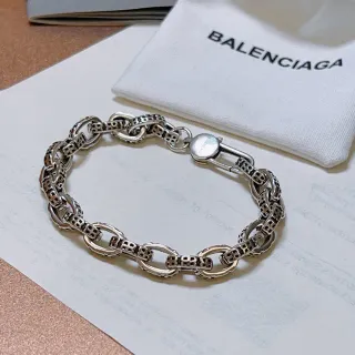 Balenciaga Silver Chunky Curb-Link Chain Geometric Perforated Links Bracelet