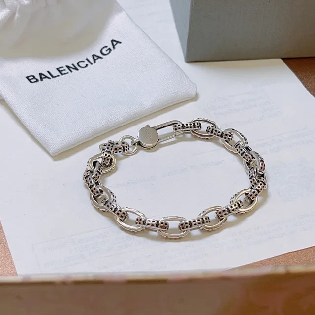Balenciaga Silver Chunky Curb-Link Chain Geometric Perforated Links Bracelet 5