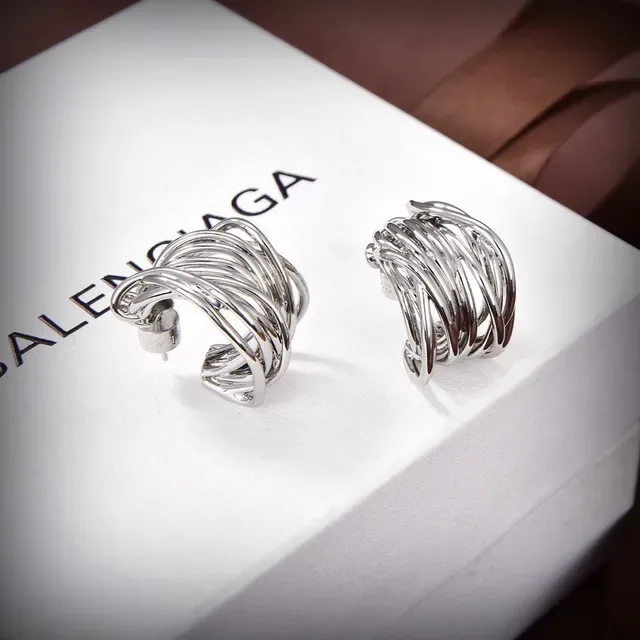 Balenciaga Silver Twisted Multi-Wire Hoop Earrings 2