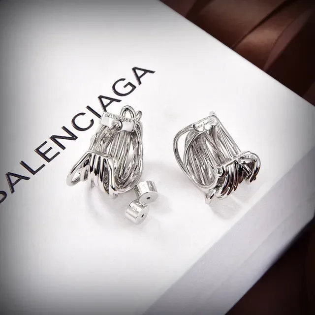 Balenciaga Silver Twisted Multi-Wire Hoop Earrings 3