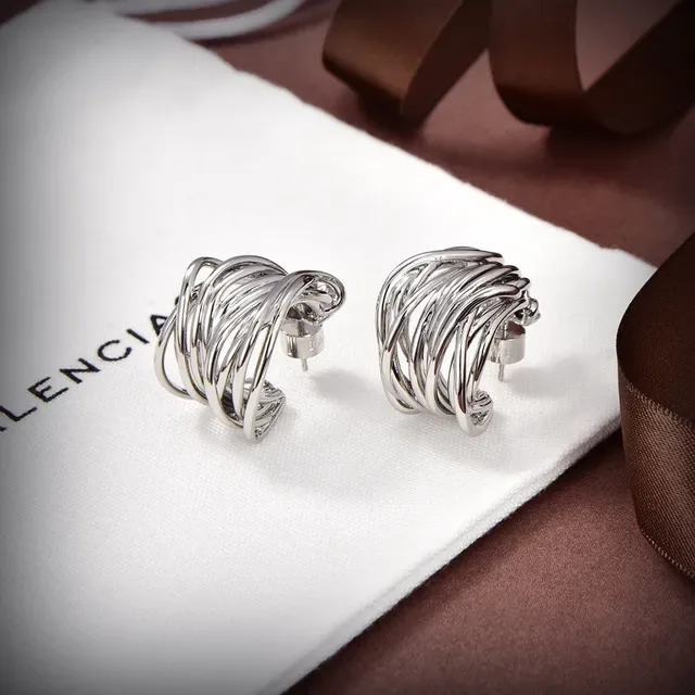 Balenciaga Silver Twisted Multi-Wire Hoop Earrings 4
