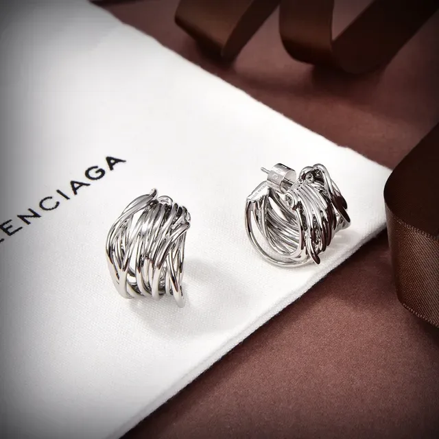 Balenciaga Silver Twisted Multi-Wire Hoop Earrings 5