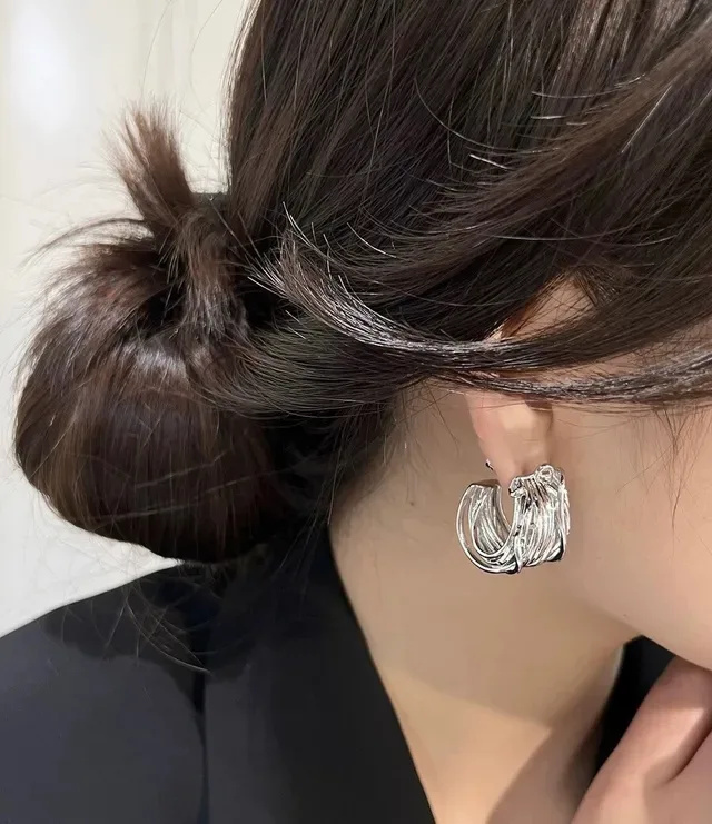 Balenciaga Silver Twisted Multi-Wire Hoop Earrings 7