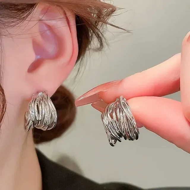 Balenciaga Silver Twisted Multi-Wire Hoop Earrings 8