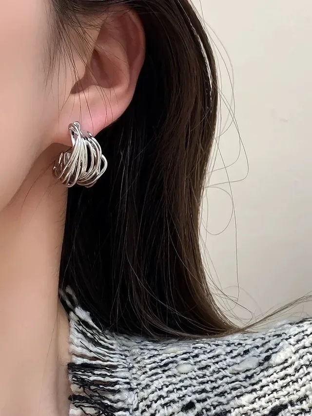 Balenciaga Silver Twisted Multi-Wire Hoop Earrings 9
