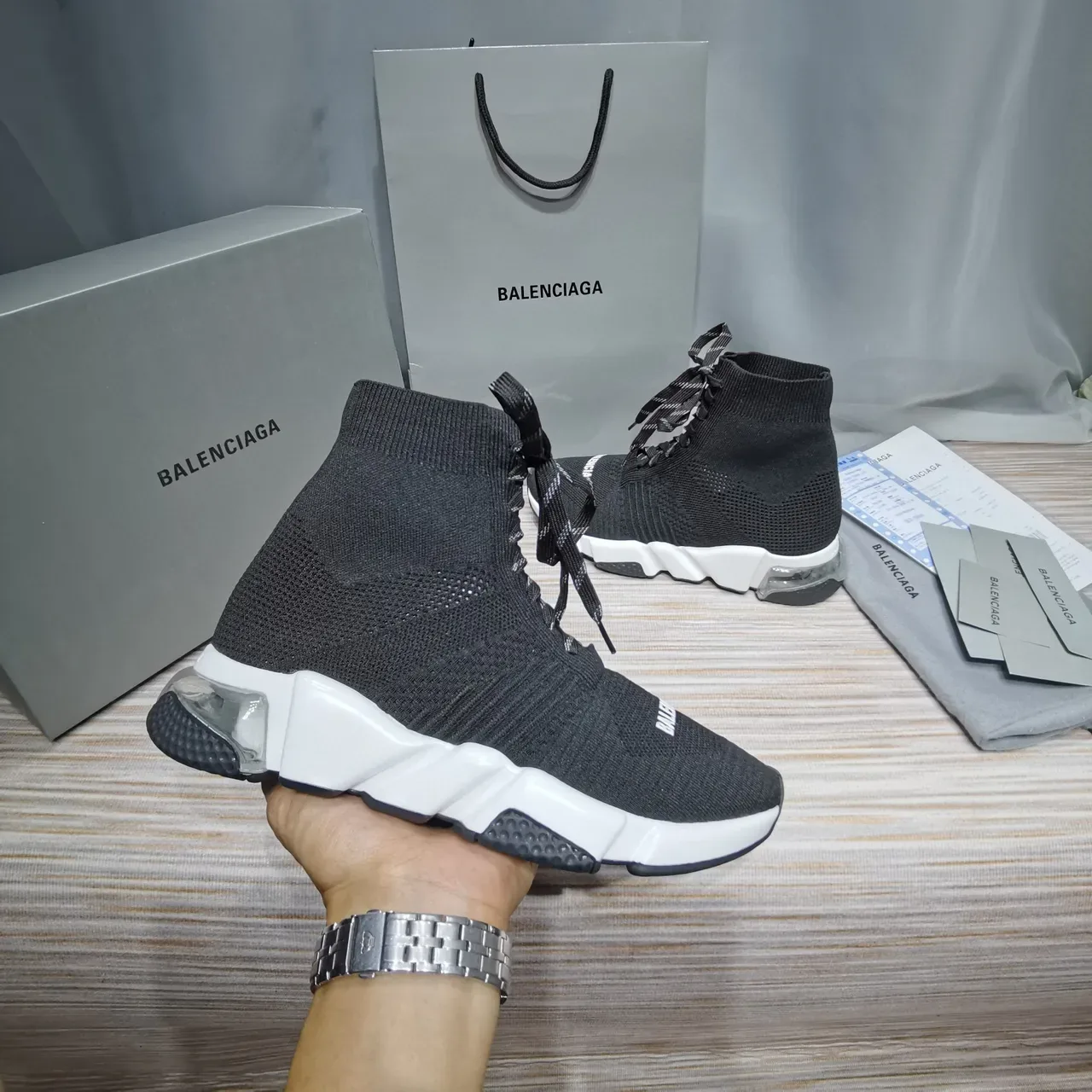 Balenciaga Speed Trainer أحذية رياضية أسود وأبيض لنمط الحياة 6