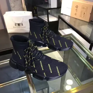 Balenciaga Speed Trainer Black and Yellow Logo Knit Lifestyle Sneakers