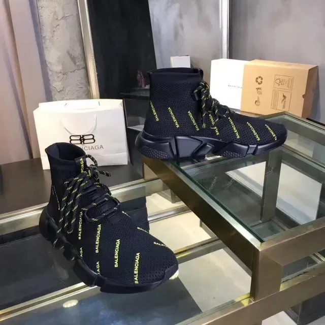 Balenciaga Speed Trainer কালো ও হলুদ লোগো নিট লাইফস্টাইল স্নিকার্স 2