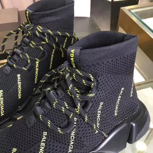 Balenciaga Speed Trainer কালো ও হলুদ লোগো নিট লাইফস্টাইল স্নিকার্স 4