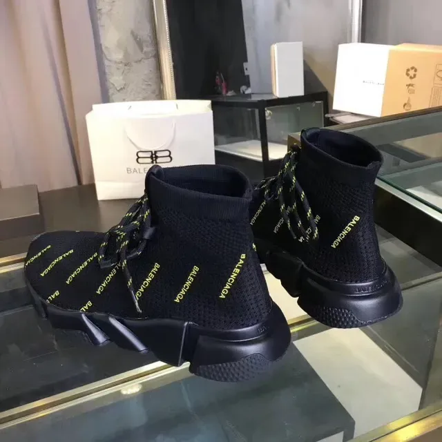 Balenciaga Speed Trainer কালো ও হলুদ লোগো নিট লাইফস্টাইল স্নিকার্স 5