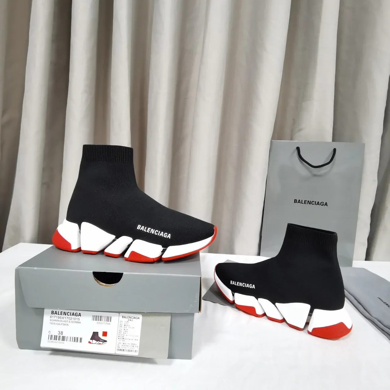 Balenciaga Speed Trainer أسود أبيض أحمر حذاء رياضي lifestyle 8