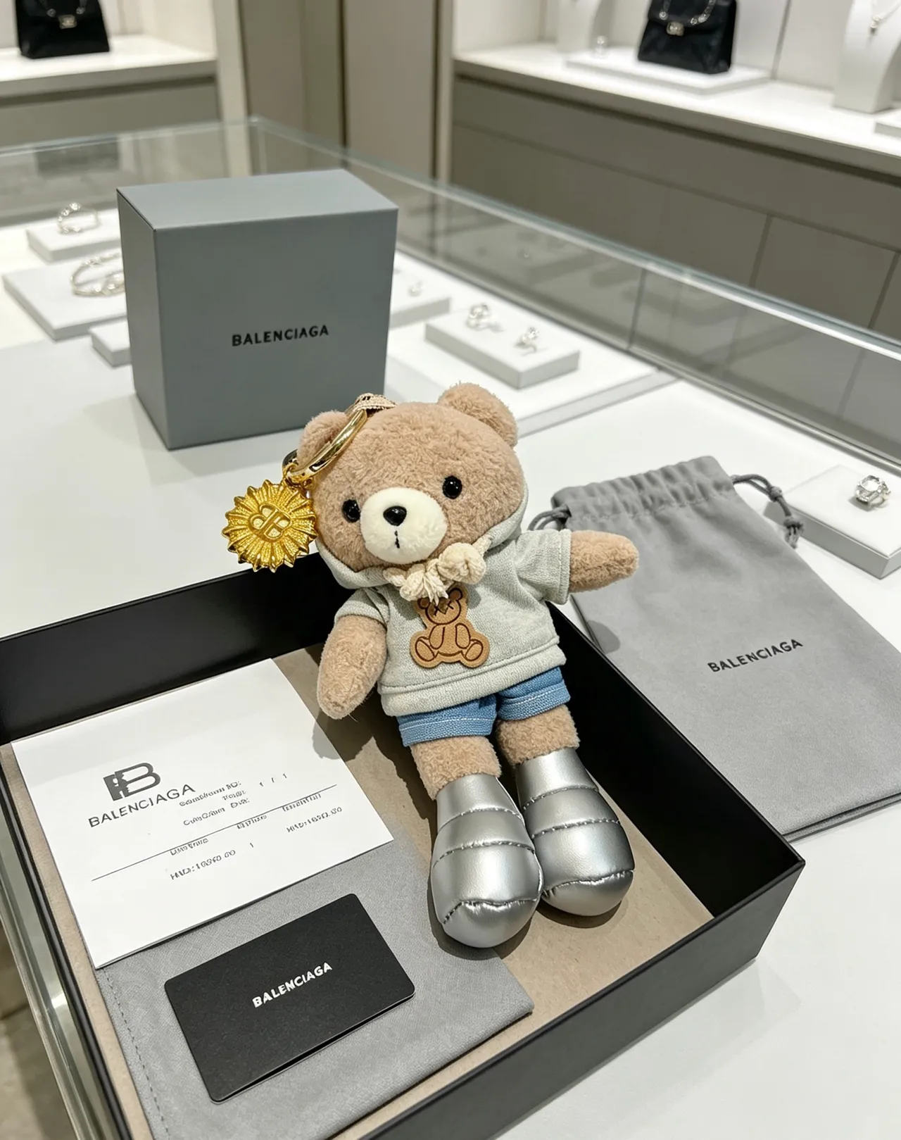 Balenciaga Teddy Bear बीज ग्रे प्लश सिल्वर पफर बूट्स हैंडबैग 5