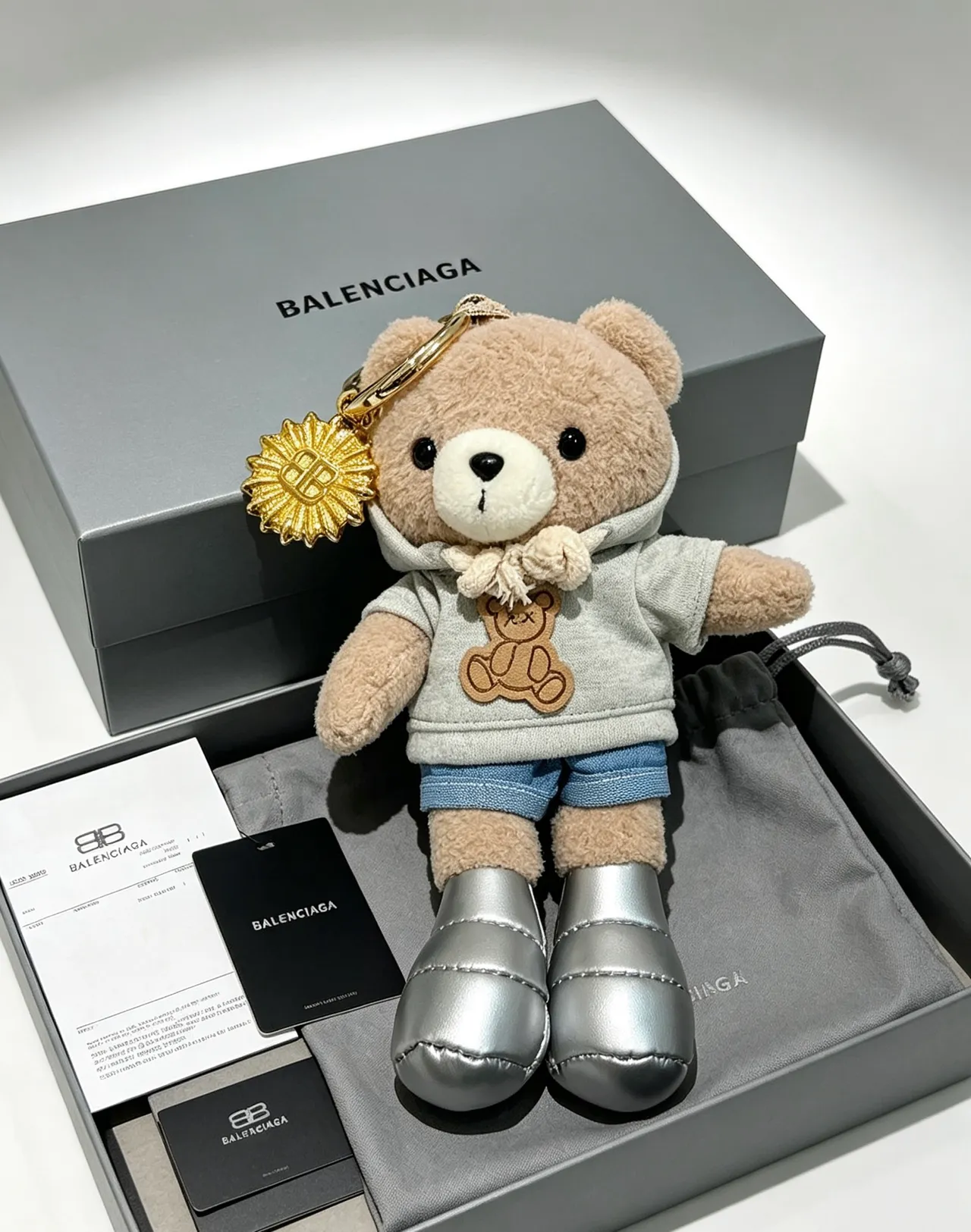 Balenciaga Teddy Bear बीज ग्रे प्लश सिल्वर पफर बूट्स हैंडबैग 7