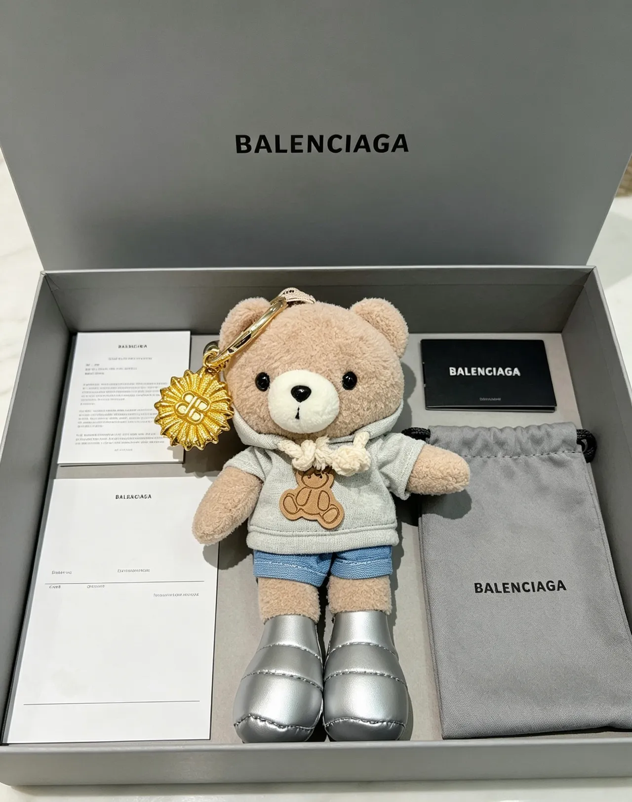 Balenciaga Teddy Bear बीज ग्रे प्लश सिल्वर पफर बूट्स हैंडबैग 9