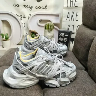 Balenciaga Track Gris Amarillo Suela Grande Correa Jaula Superposición Zapatillas Gruesas