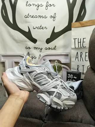 Balenciaga Track Gris Jaune Semelle Grande Sangle Cage Superposition Baskets Épaisses 5