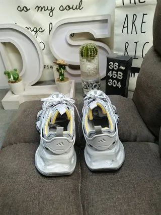Balenciaga Track Gris Jaune Semelle Grande Sangle Cage Superposition Baskets Épaisses 8