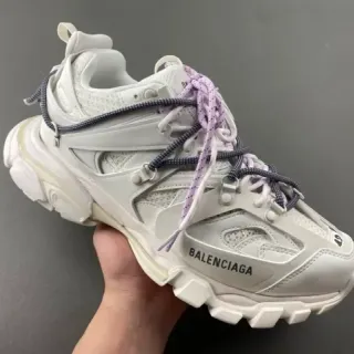 Balenciaga Track सफेद बैंगनी सोल ड्यूल लेस सिस्टम चंकी स्नीकर