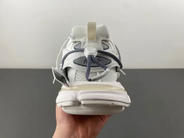 Balenciaga Track সাদা বেগুনি সোল ডুয়াল লেস সিস্টেম চাঙ্কি স্নিকার্স 4