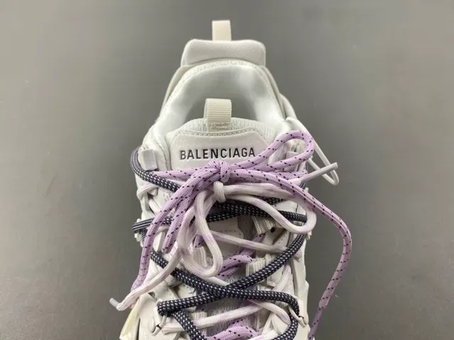 Balenciaga Track সাদা বেগুনি সোল ডুয়াল লেস সিস্টেম চাঙ্কি স্নিকার্স 6