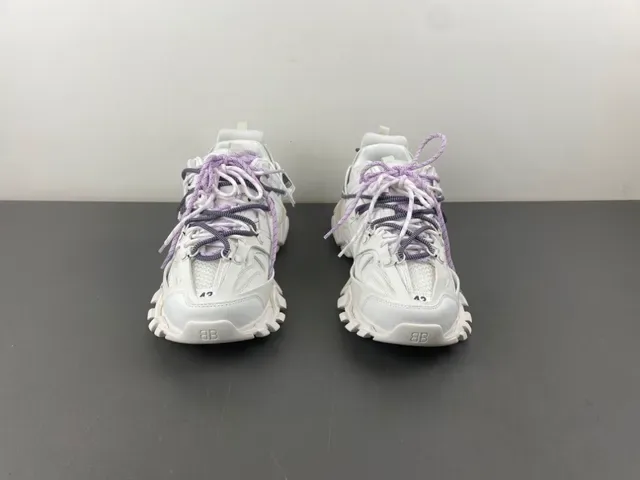 Balenciaga Track সাদা বেগুনি সোল ডুয়াল লেস সিস্টেম চাঙ্কি স্নিকার্স 11