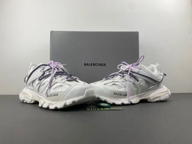 Balenciaga Track সাদা বেগুনি সোল ডুয়াল লেস সিস্টেম চাঙ্কি স্নিকার্স 13