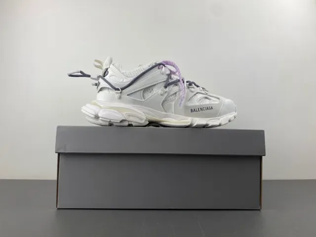 Balenciaga Track সাদা বেগুনি সোল ডুয়াল লেস সিস্টেম চাঙ্কি স্নিকার্স 15