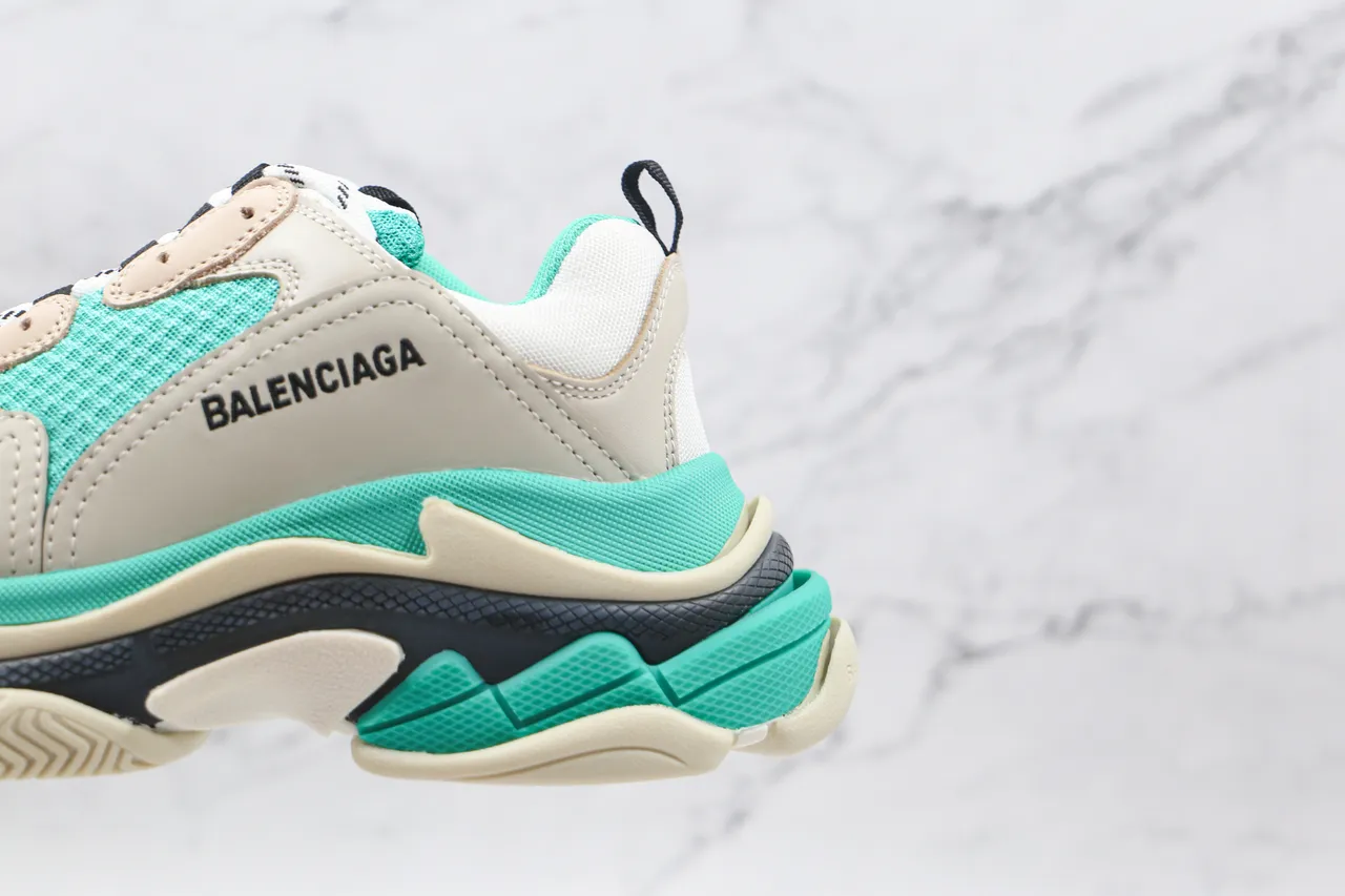Balenciaga Triple S Chaussures chunky beige et turquoise 4